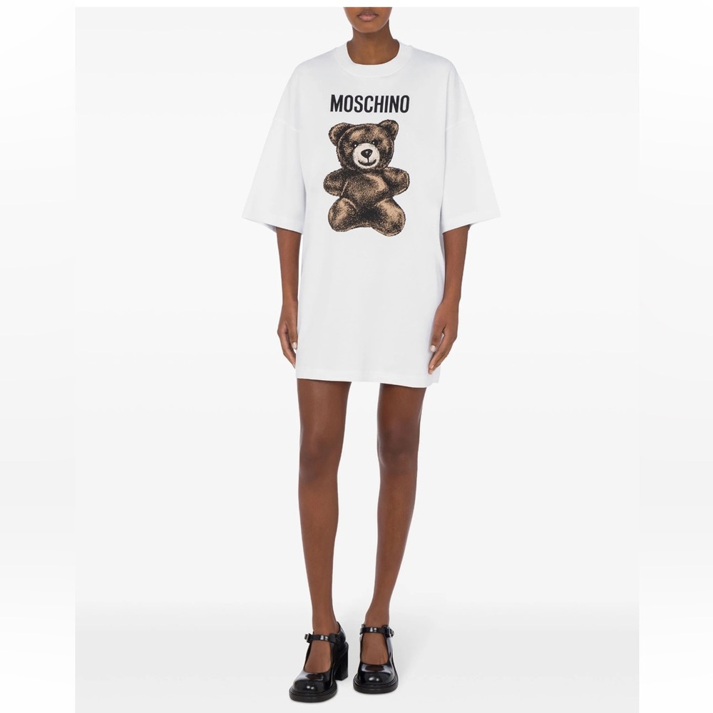 Moschino White Dress with Bear Motif